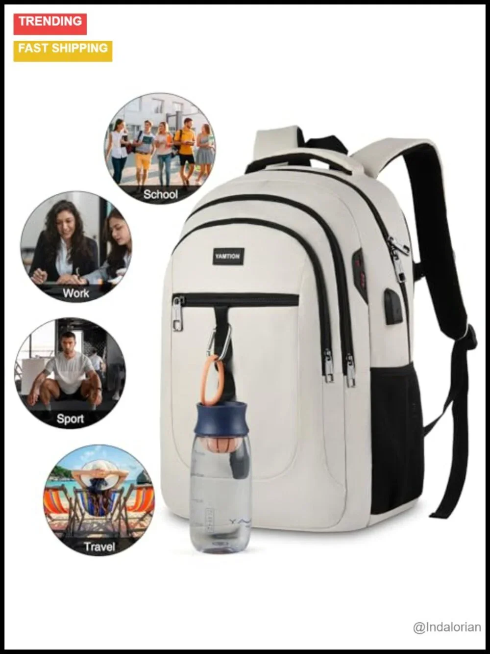 Large Capacity Waterproof Laptop Backpack with USB Port for School